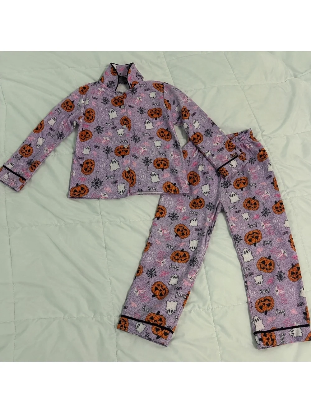 vintage y2k 2000s halloween 2 piece pajama set pumpkins ghost size 4/5 lavender